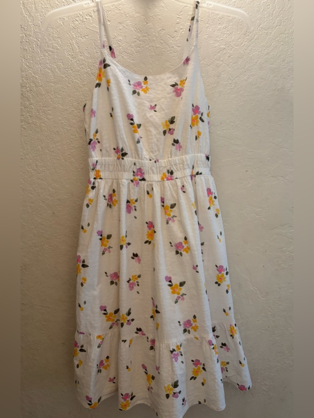 Cat & Jack White Floral Spaghetti-Strap Dress with Pink & Yellow Flowers